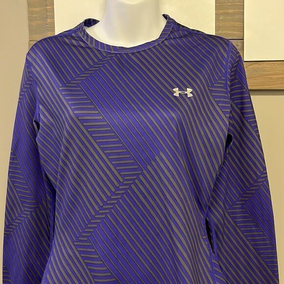 Under Armour Women’s Purple/Gray HeatGear Long Sleeve Striped Pullover-large - Picture 3 of 16